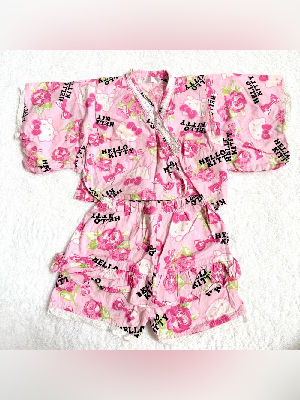 Sanrio Hello Kitty toddler Girls Jinbei Kimono Yukata 2T Pajama Pants Tops Japan